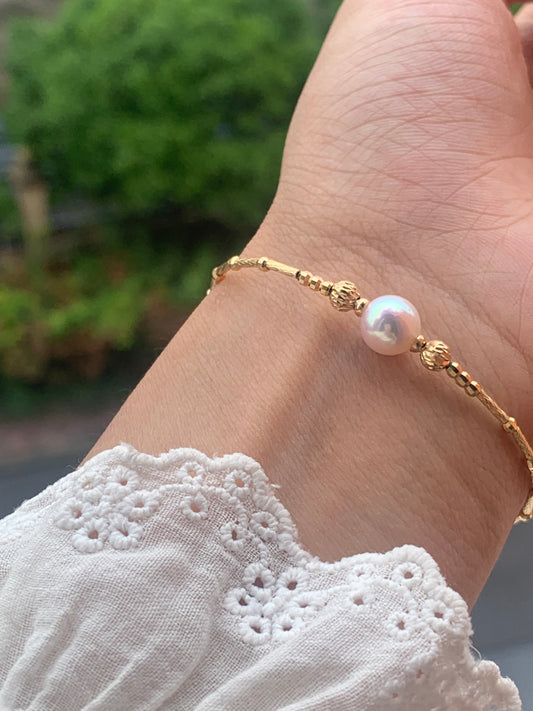 Link No.2 Japanese Akoya Rose Pink seawater pearl bracelet